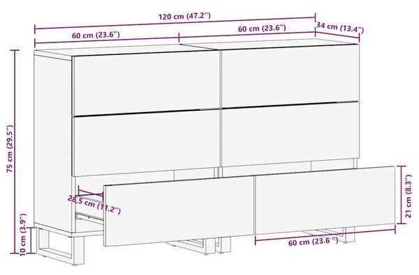 VidaXL Komódok 2 db fekete 60x33x75 cm tömör fa mangó