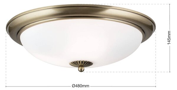 ORION Empire mennyezeti lámpa, Ø 48 cm, antik sárgaréz, matt opál üveg, dimmelhető, Bronz / antik sárgaréz, Nappali / Étkező, fém, Antik
