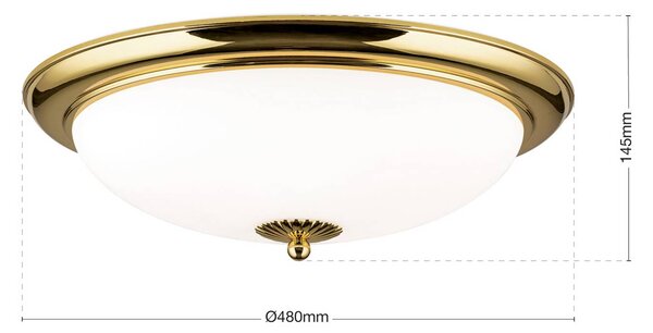 ORION Empire mennyezeti lámpa, Ø 48 cm, arany, matt opál üveg, dimmelhető, Sárgaréz / arany, Nappali / Étkező, fém, Antik