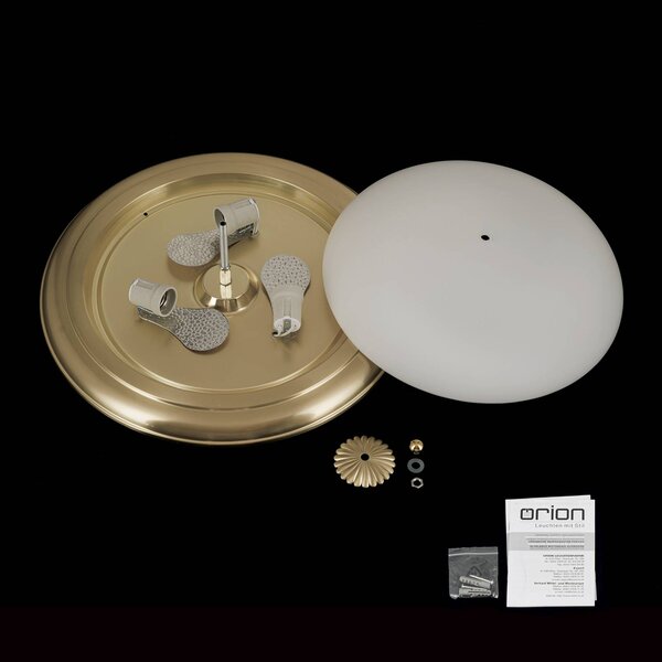 ORION Empire mennyezeti lámpa, Ø 48 cm, antik sárgaréz, matt opál üveg, dimmelhető, Bronz / antik sárgaréz, Nappali / Étkező, fém, Antik