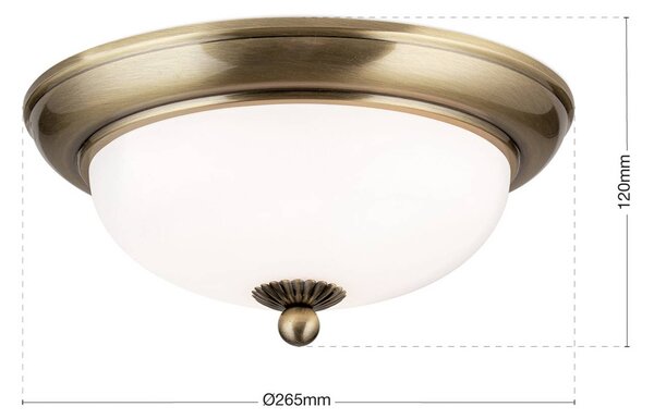 ORION Empire mennyezeti lámpa, Ø 26,5 cm, antik sárgaréz, matt opálüveg, dimmelhető, Bronz / antik sárgaréz, Nappali / Étkező, fém, Antik