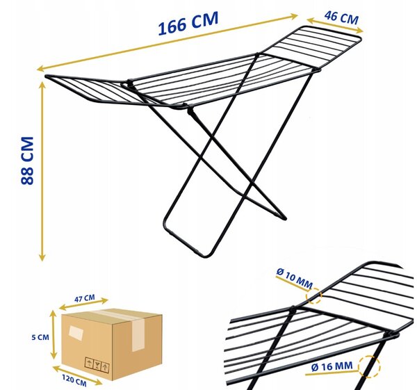 Erga Model 203, ruhaszárító 178x55x106 cm, fekete, ERG-SEP-10SUSST203BLA