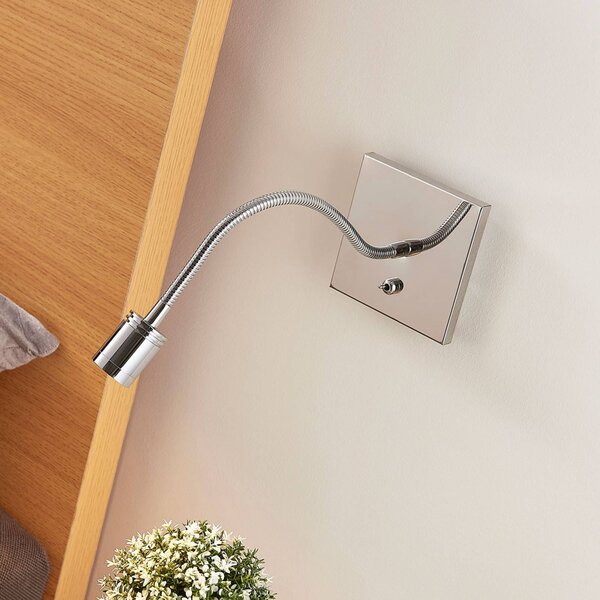 Lindby Berfin krómozott fali olvasólámpa, LED, Króm / ezüst, Hálószoba, fém, Modern