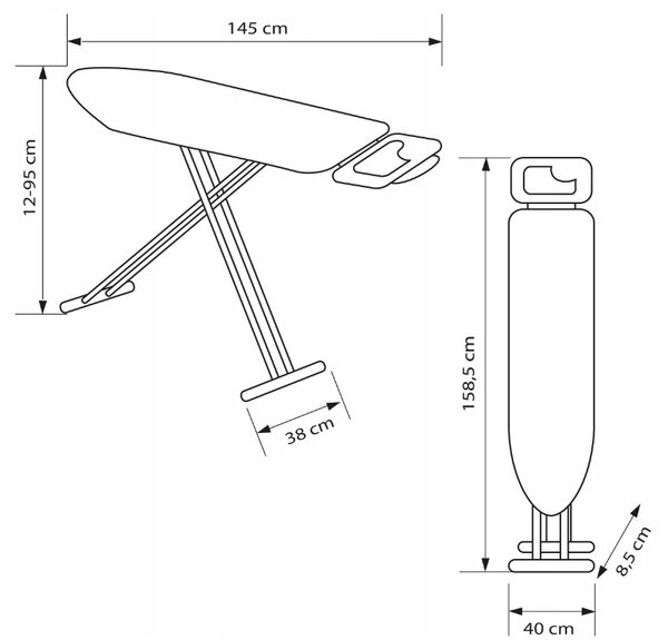 Erga Model 107, vasalódeszka 145x38x94 cm, szürke-antracit, ERG-SEP-10DESPRREK20