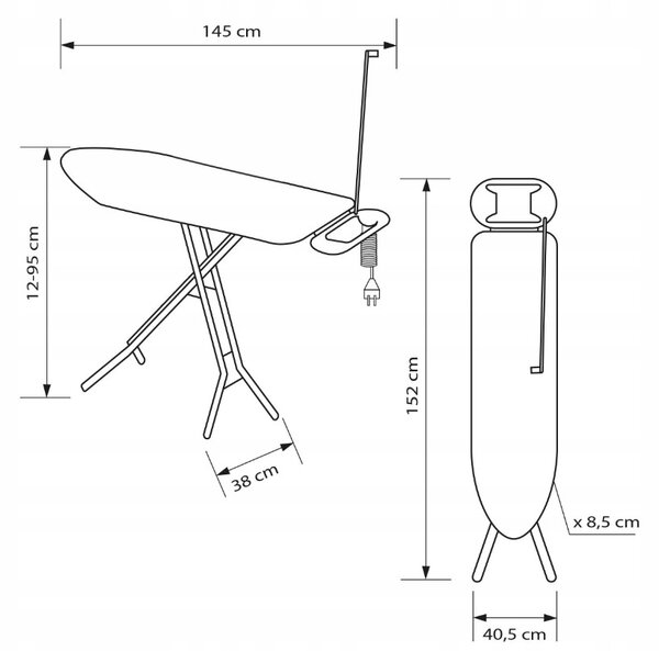 Erga Model 205, vasalódeszka 145x38x95 cm, tarka-ezüst, ERG-SEP-10DESPRREK205