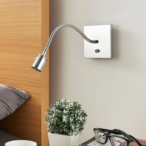 Lindby Berfin krómozott fali olvasólámpa, LED, Króm / ezüst, Hálószoba, fém, Modern