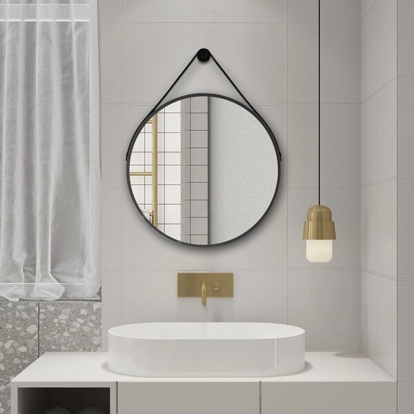 Aqualine Aqualine, STAGO kör tükör bőrszíjjal, átmérő 60cm, fekete szőnyeg, SG065