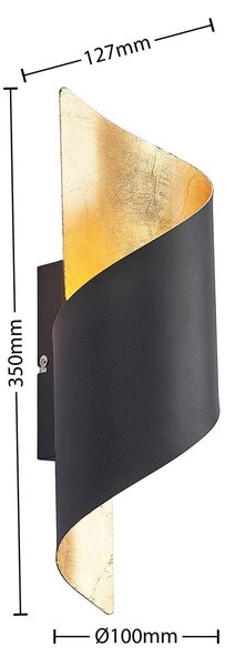 Lindby fali lámpa Desirio, fekete/arany, 35cm, fém, dimmelhető, Fekete, Nappali / Étkező, fém, Modern