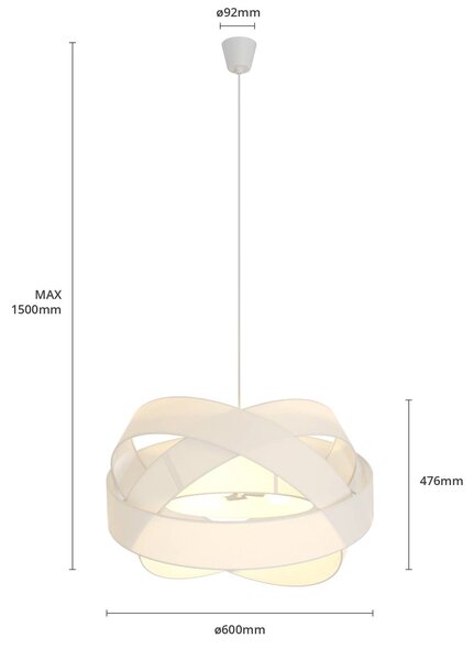 Lindby függőlámpa Simaria, fehér, textil, Ø 60 cm, E27, dimmelhető, Fehér / opál, Nappali / Étkező, Textil / szövet / selyem, Modern