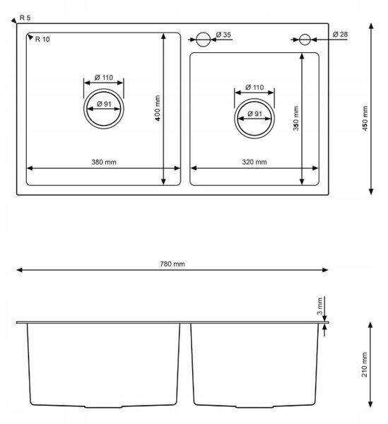 Erga HD, 1 kamrás acél mosogató 780x450x210 mm, arany, ERG-MLS-HD7845G