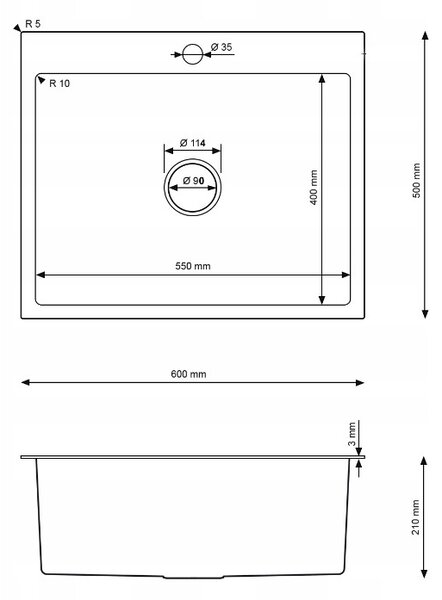 Erga HD, 1 kamrás acél mosogató 600x500x210 mm, arany, ERG-MLS-HD6050G