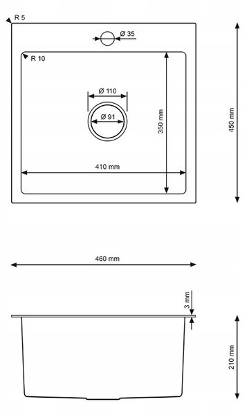 Erga HD, 1 kamrás acél mosogató 460x450x210 mm, arany, ERG-MLS-HD4645G