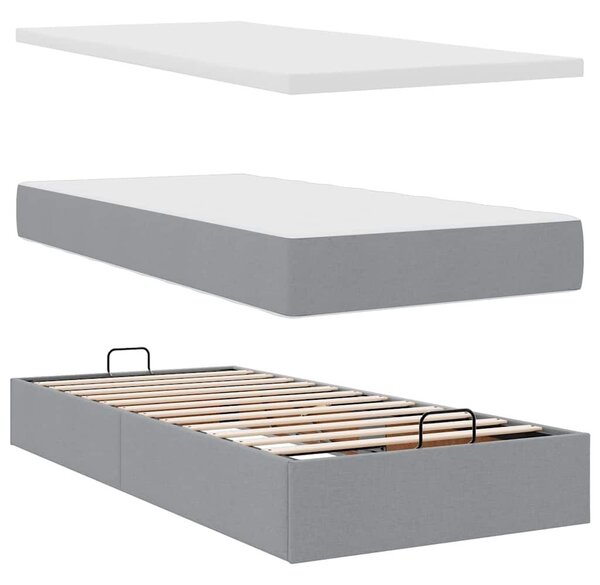 VidaXL világosszürke szövet ottomán ágy matraccal & LED-ek 90x200 cm