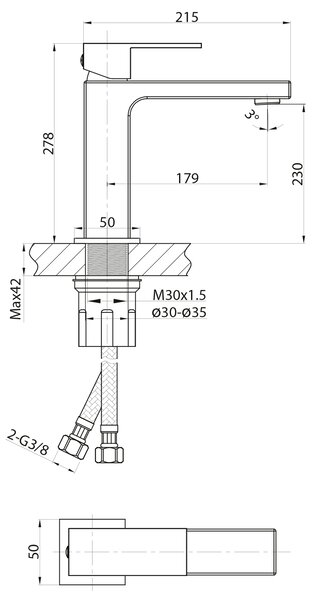 Sapho Sapho, CUBEMIX szabadon álló mosdócsap kivezetés nélkül, magas, arany matt, CM006GB