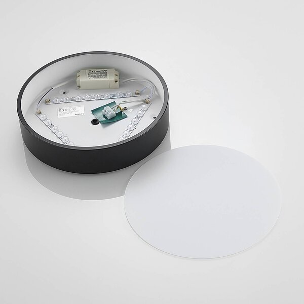 Lindby LED mennyezeti lámpa Simera, Ø 30 cm, fekete, fehér, dimmelhető, Fekete, Nappali / Étkező, Műanyag, Modern