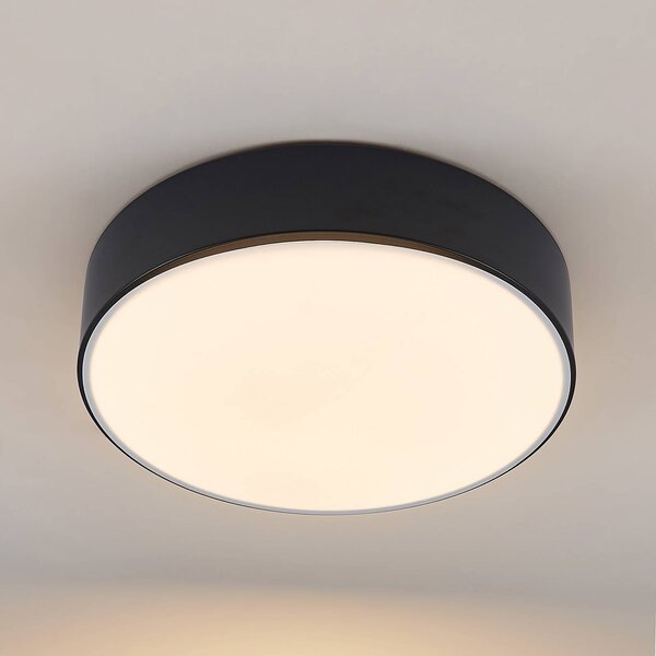 Lindby LED mennyezeti lámpa Simera, Ø 30 cm, fekete, fehér, dimmelhető, Fekete, Nappali / Étkező, Műanyag, Modern
