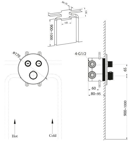 Sapho Sapho, SMARTSELECT rejtett zuhany csaptelep, doboz, 2 konnektor, króm, RP032