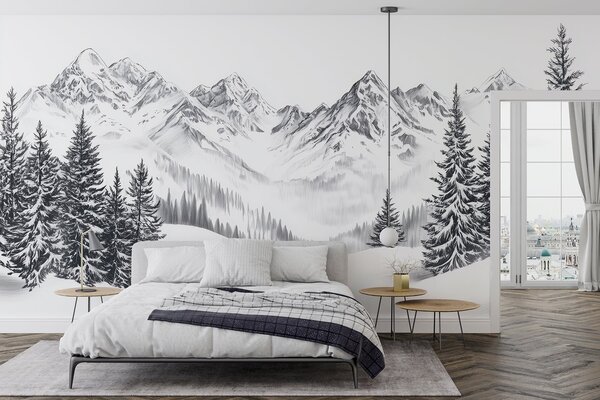 Fotótapéta Rajz egy havas hegyvonulatról, Természet fotótapéta, Népszerű fotótapéta, w02352 - Tapeko.hu