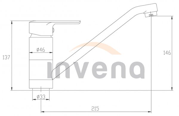 Invena Verso, szabadon álló mosogatócsaptelep forgó kifolyóval 215 mm, króm, INV-BZ-82-002-C