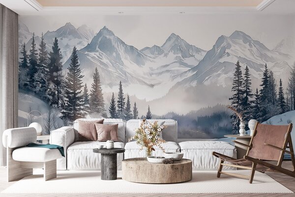 Fotótapéta Hóval és hegyekkel körülvett tó, Természet fotótapéta, Népszerű fotótapéta, w02357 - Tapeko.hu