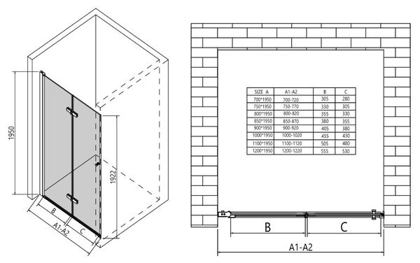 Erga Berlin, nyitható zuhanyajtó 70x195 cm, 6 mm átlátszó üveg, króm profil, ERG-V02-BERLIN-D070-CR