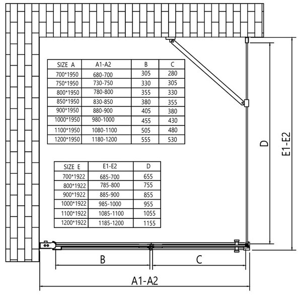 Erga Berlin, zuhanykabin összecsukható ajtóval 120 (ajtó) x 70 (fal) x 195 cm, 6mm átlátszó üveg, fekete profil, ERG-V02-BERLIN-D120G070-CL-BK