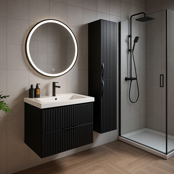 Erga Olivia, kerek LED tükör 60cm, fekete fém keret, 1380 lm, 6500K, ERG-V01-202-6060-BK