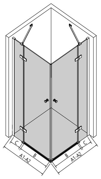 Erga Bern Dupla, zuhanykabin 2 szárnyas ajtókkal 70 (ajtó) x 70 (ajtó) x 195 cm, 6mm átlátszó üveg, króm profil, ERG-V02-BERN-D070D070-CL-CR