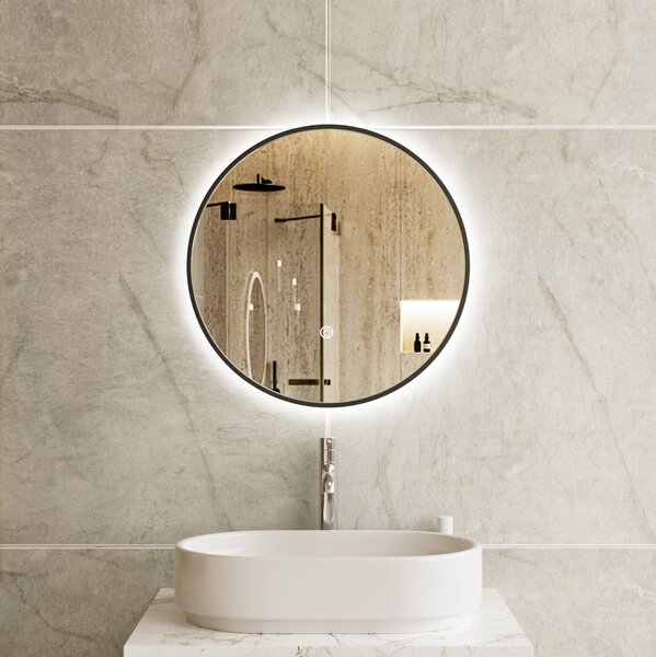 Erga Emma, ​​​​kerek LED tükör 50cm, fekete fém keret, 1150 lm, 6500K, háttérvilágítás, ERG-V01-201-5050-BK