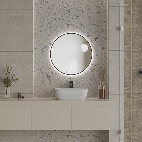 Erga Emma, ​​​​kerek LED tükör 50cm, fekete fém keret, 1150 lm, 6500K, háttérvilágítás, ERG-V01-201-5050-BK