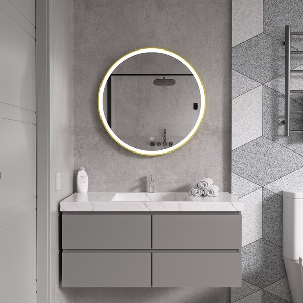 Erga Olivia, kerek LED tükör 80cm, arany fém keret, 1840 lm, 6500K, első világítás, ERG-V01-202-8080-GD