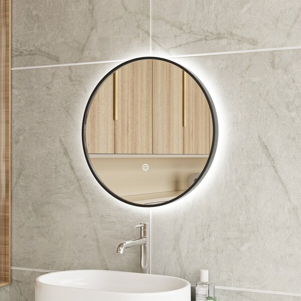 Erga Emma, ​​​​kerek LED tükör 50cm, fekete fém keret, 1150 lm, 6500K, háttérvilágítás, ERG-V01-201-5050-BK