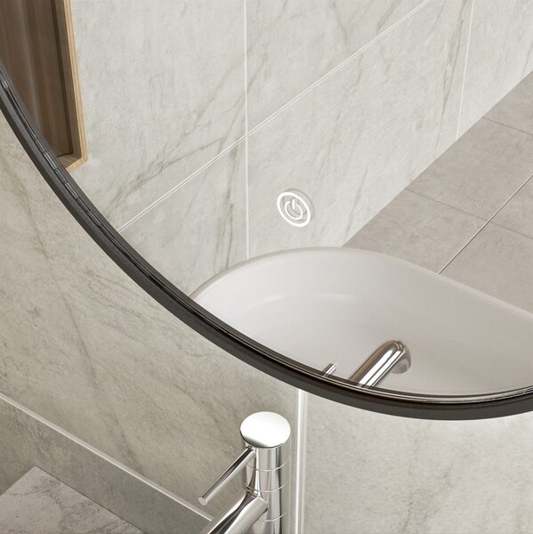 Erga Emma, ​​​​kerek LED tükör 50cm, fekete fém keret, 1150 lm, 6500K, háttérvilágítás, ERG-V01-201-5050-BK