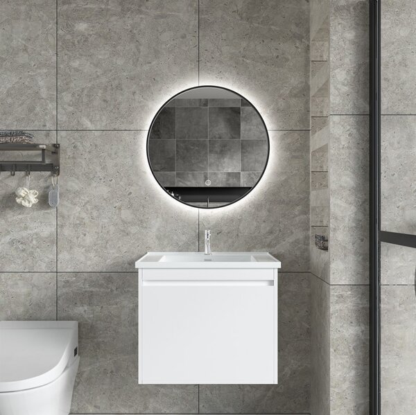 Erga Emma, ​​​​kerek LED tükör 50cm, fekete fém keret, 1150 lm, 6500K, háttérvilágítás, ERG-V01-201-5050-BK