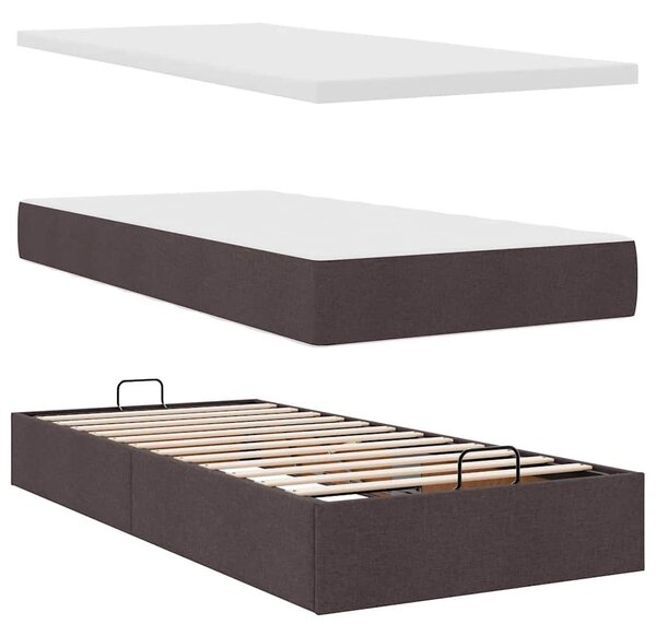 VidaXL Ottomán ágy matraccal sötétbarna 90x200 cm szövet