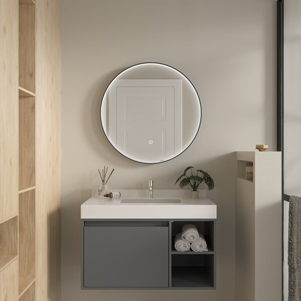 Erga Charlotte, kerek LED tükör 70cm, fekete fém keret, 1610 lm, 6500K, első oldalsó világítás, ERG-V01-204-7070-BK
