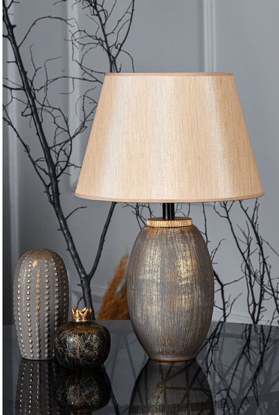 Szürke-bézs asztali lámpa textil búrával (magasság 46 cm) Yakamoz – Opviq lights