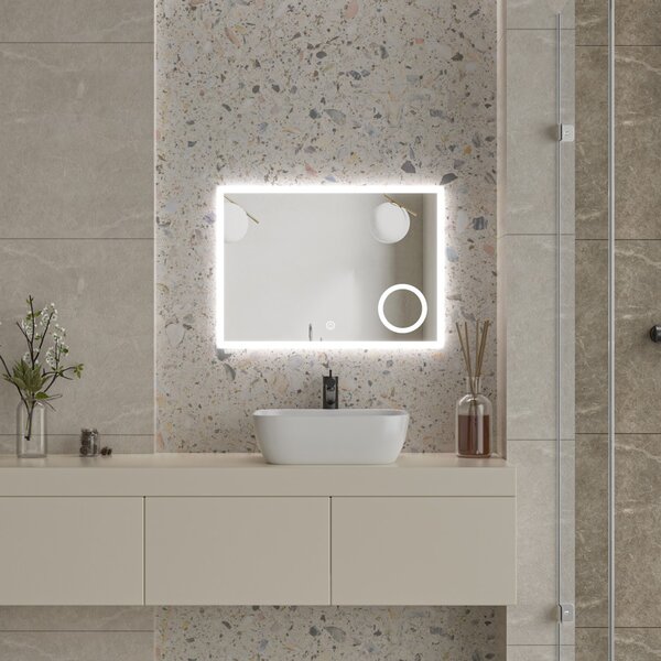 Erga Luna, LED tükör 70x50cm kozmetikai tükörrel 3x nagyítás, 1840 lm, 6500K, első/hátsó világítás, ERG-V01-124-7050-00