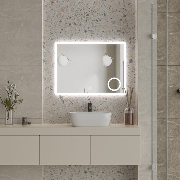 Erga Luna, LED tükör 80x60cm kozmetikai tükörrel 3x nagyítás, 2185 lm, 6500K, első/hátsó világítás, ERG-V01-124-8060-00