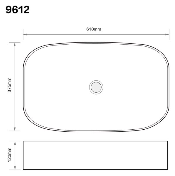 Erga Luella, asztali mosogató 610x375x120 mm, fehér fényes, ERG-V03-9612-WH