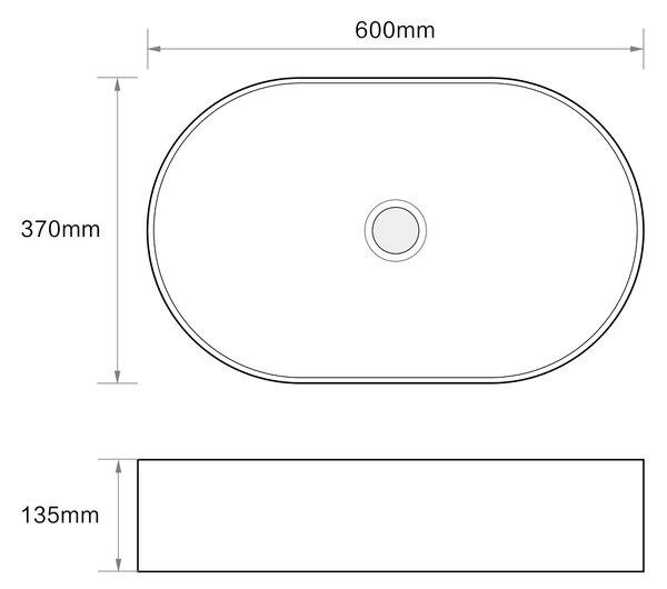 Erga Saanvi, asztali mosogató 600x370x135 mm, fekete matt, ERG-V03-9720B-M-001-BK