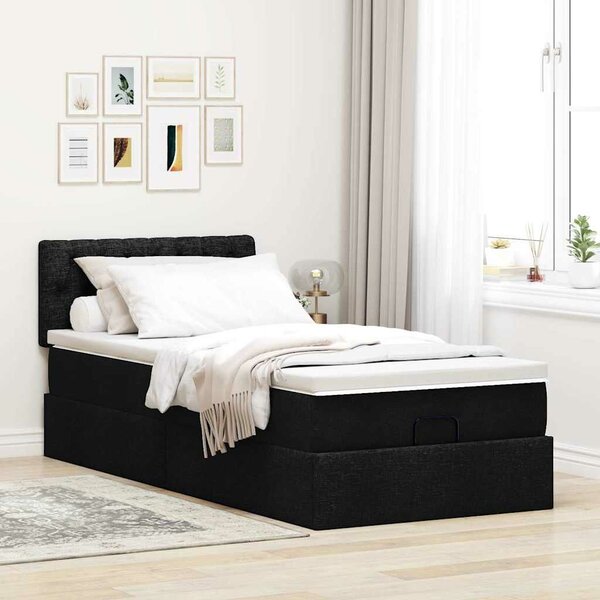 VidaXL Ottomán ágy matraccal fekete 90x200 cm szövet