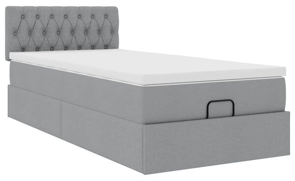 VidaXL Ottomán ágy matraccal világosszürke 90x200 cm szövet