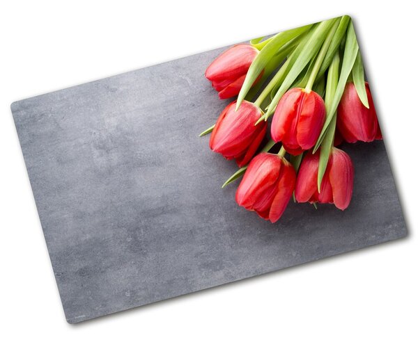 Üveg vágódeszka Piros tulipánok