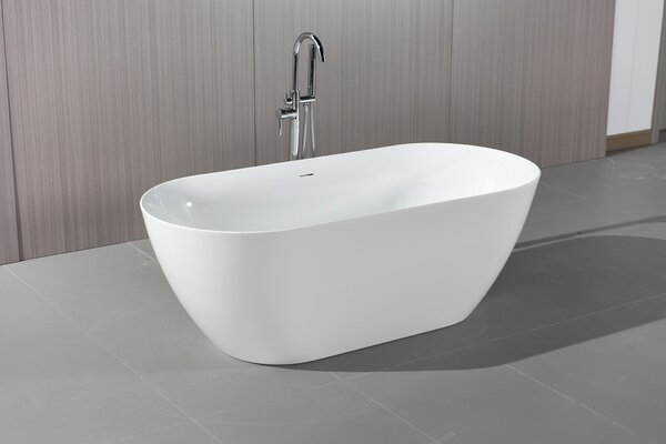 Erga Kaia, szabadon álló kád 160x75 cm + leeresztő csavar, fehér fényes, ERG-Kaia-160075-WH-WH