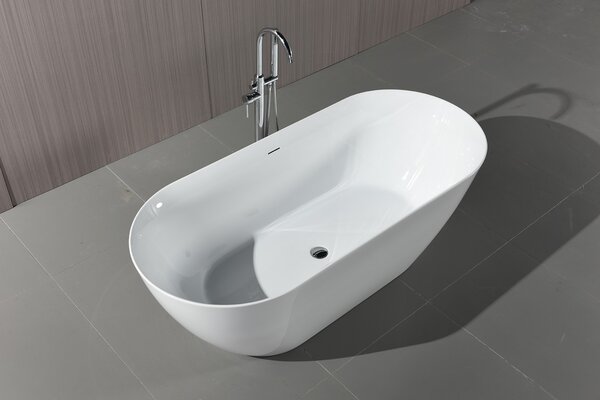 Erga Kaia, szabadon álló kád 160x75 cm + leeresztő csavar, fehér fényes, ERG-Kaia-160075-WH-WH