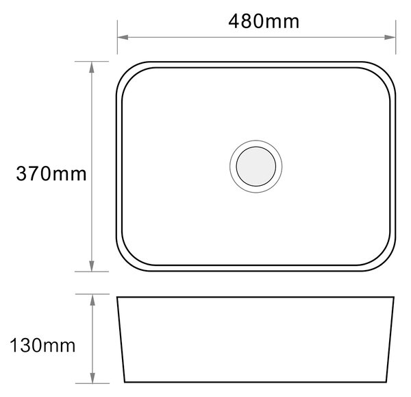 Erga Belle, asztali mosogató 480x370x130 mm, fehér fényes, ERG-V03-YT-038-WH