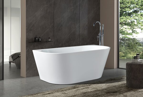 Erga Norah, szabadon álló fürdőkád falra 150x75 cm + leeresztő dugó, fehér fényes, ERG-Norah-150075-WH-WH