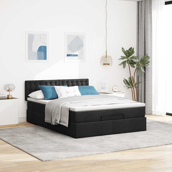 VidaXL Ottomán ágy matraccal fekete 140x200 cm anyaggal