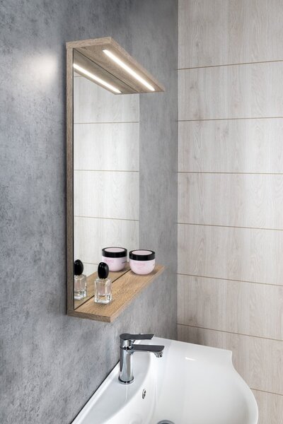Aqualine Aqualine, KORIN STRIP tükör LED világítással 50x70x12cm, platina tölgy, KO995S